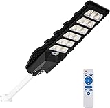 Kingwei 600W Farolas solares exterior LED con Placa solar,990LEDs, Farola solar exterior potente 6500K Luz blanca fría, Farola con control remoto regulable IP67 Impermeabile