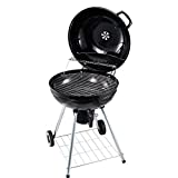 Outsunny Barbacoa de CarbГіn BBQ Picnic Ahumador Parilla con TermГіmetro JardГ­n Exterior Acampada Parilla de CarbГіn Vegetal con Ruedas y Estante Tapa y TazГіn Esmaltados