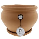 CERÁMICA RAMBLEÑA | Maceta Grande | Maceta Original | Maceta Exterior | Coco Suelo Terracota - Modelo 04 | Plato Incluido | 26x26x21 cm