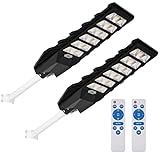 Kingwei 2 Piezas 600W Farolas Solar con Panel Solar,990LEDs, Farola Solar LED Exterior Potente 6500K Luz Blanca Fría, Farola Solar con Control Remot