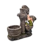 Wichtelstube-Kollektion Figura de gnomo de jardín XXL resistente a la intemperie, figura decorativa con maceta en la fuente de agua, figura de jardín decorativa primavera jardín 38 cm x 38 cm