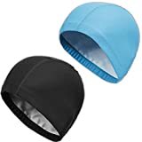 2Pcs Unisex Gorro de NataciГіn Gorro Piscina Mujer y Hombre Gorro de BaГ±o para Pelo Largo y Corto Gorros de Piscina Suave y CГіmodo, Talla Unica (Negro + Azul Claro)