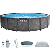 Intex 26742NP - Piscina desmontable INTEX, 457x122 cm, con depuradora cartucho, 3.785 litros/hora, filtro cartucho tipo A, piscina Greywood Prism Frame, 16.805 litros, piscina para 6 personas, Gris