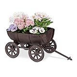 Relaxdays Macetero de jardín Decorativo de Medio Barril de Vino, Carretilla Decorativa, Cuenco de Hierro Fundido, HBT: 18 x 20 x 29 cm, Color marrón