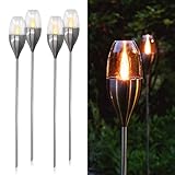 Navaris 4x Antorcha solar LED de exterior - Luces de jardín con efecto de llama - Lámparas decorativas con estaca para césped - Acero inoxidable