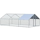 PawHut Gallinero de Exterior Grande 3,03x6x1,95 m Jaula de Metal Galvanizado para Gallinas Conejos Aves Corral con Cerradura y Cubierta de Tela Oxford Plata