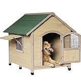 XYF Caseta para Perros Exterior de Madera, Mascota Casa de Perro, Casetas para Perros Grandes, medianos y pequeños, Refugio para Mascotas con Puertas y Ventanas (Size : Green and wood-120 cm)