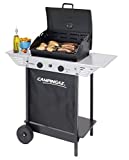 Campingaz Xpert 100 L Plus Rocky Barbacoa Gas para Piedra Volcanica, BBQ gas con 2 quemadores, 7.1kW de potencia, 2 Parrillas de acero cromado, 2 mesas laterales y rocas de lava, Negro, 98x48x124 cm