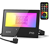 Focos LED Exterior RGB 120 Colores 40W Foco Proyector Exteriores con Control Remoto, IP66 Impermeable, 5700K Blanca Frio, LED Iluminación Exterior para Jardin Terraza Garaje
