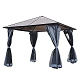 Outsunny Cenador de Jardín 3x3 m Pabellón de Exterior con Techo de Policarbonato 4 Cortinas Laterales y 4 Mosquiteras con Cremalleras Marco de Metal para Fiestas Eventos Multicolor