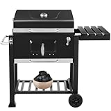 Barbacoa de Carbón Vegetal con Tapa, 113 x 53,5 x 100 CM, Parrilla con 3 Parrillas, Placa de Carbono de Altura Regulable, para Reuniones Familiares y Barbacoa al Aire Libre