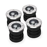 Hansiro Foco LED empotrable en el suelo de 3 W, juego de 4 lámparas empotrables para exteriores, 12-24 V CC, iluminación de pasarela, IP67 impermeable para jardín, iluminación exterior, blanco cálido