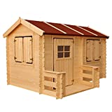 TIMBELA M503 Casa de Madera para niños Exterior - Casita de Campo para niños L184xL241xA151cm/ 2.63m2 Casa de Juguete de Exteriores - Casa Jardin niños Madera