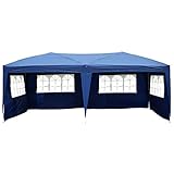 Outsunny Carpa Pabellon 6x3 Metros Plegable 4 Paneles Ventanas Poliester Azul Resistente de Agua