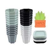 24PCS Maceta de Plástico Octogonal,Maceta de Plástico con Bandejas,Macetas Mini Plastico,Macetas Suculentas Plástico,Macetas Colores Plastico
