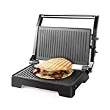Taurus Crispy & Co - Grill, 1000W, Apertura 180º, Placa antiadherente libre de PFOA, 14.5 x 23 cm, Almacenaje vertical, Base antideslizante, negro