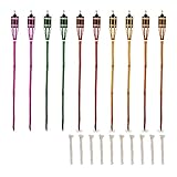 Relaxdays Antorchas Jardín, Kit 10, Bambú, Antorchas Aceite para Exterior, Mechas de Repuesto, 90 cm Altura, Multicolor