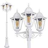Lámpara para exteriores Hong Kong, candelabro con aspecto antiguo, de aluminio fundido en color blanco con cristales transparentes, con 3 brazos, de altura regulable, farola de jardín retro/vintage, con casquillo E27, cada uno máx. 60 W, IP44