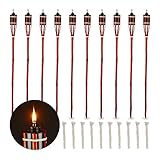 Relaxdays Jardín, Kit 10, Bambú, Antorchas Aceite para Exterior, Mechas de Repuesto, 90 cm Alto, Color Rojo (10035707_47)