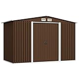 Mogou Caseta de Almacenamiento jardín, Armario Terraza, Caseta De Exterior, Arcones para Jardin, Cobertizo Jardin Exterior, Acero marrón 257x205x178 cm