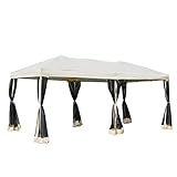 Outsunny Carpa 6x3m Plegable Gazebo para Jardín Cenador con 6 Cortinas Mosquitera y Cremallera Bolsa Transporte Montaje Fácil Acero Tela Oxford Crema