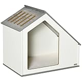 PawHut Caseta de Madera para Perros Interior Casa para Mascotas con CojГ­n Desenfundable Lavable y 5 Ventilaciones 84,5x54,5x75 cm Blanco