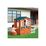 Casa de Madera para niños Brooklyn - Gris- casita Infantil de Madera sostenible para Exterior con Banco, Puerta y Ventanas, Ideal para jardín, Patio o Interior Grande