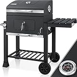 KESSER® Grill, Carro de Parrilla de carbón XXL con Tapa, Ruedas, Mango de Acero Inoxidable, Rejilla y termómetro, Carro de Parrilla de carbón Grande, Barbacoa, Camping, terraza, jardín, Gris