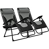 T-LoVendo TLV-TMB-2 Gris 2X Tumbonas Sillas Plegables Gravedad Cero Playa Piscina Hamaca Reposabebidas, Tela, Metal, Universal