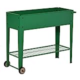 Outsunny Huerto Urbano Jardinera Elevada de Metal Cama de Jardín con Ruedas Asa Lateral y Estante Inferior para Cultivo Plantas Hortalizas Flores 104x39x80 cm Verde