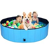 AJKMEI Piscina Perros Grande, Bañeras para Perros, PVC Antideslizante Bañera Plegable para Mascotas, Azul (M:80cmx20cm)