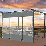 WZYJLyds Cortinas de Lona Exterior con Puertas Cremallera, Paneles Laterales de Lona Alquitranada Impermeable de PVC de 0,5mm con Ojales,Pérgola,Porche,Cenador,Cochera,Lona Transparente Gris