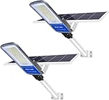 LEDMO 2 Piezas 400W Farola Exterior Solar Con Panel Solar, Farola Solar 400W 6500K Luz Blanca Fria, Farola Solar LED Impermeable IP65 Con 3.2V / 48000mAh, 180LED, Control Remoto, Varilla de soporte