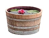 Temesso Media barrica con Madera Natural, Maceta de Madera Posible como Mini Estanque, auténtico Medio Barril macetero con 70 cm de diámetro (sin Accesorios)