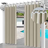 Cortina para Exteriores Impermeable 220 x 155 cm, para Evitar el Agua, Resistente al Viento, para Patio, Porche Frontal, pérgola, casa de Playa, (2 Pieza) Beige [129]