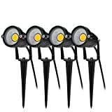 BLOOMWIN 4PCS Foco Proyector Exterior Foco COB LED con Estaca Lámpara Luz Blanco Cálido IP65 220V 5W Impermeable LED Bombilla Exteriores para Jardín Aire Libre Césped Patio Decoración