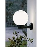 Farol de pared 'Globo' de tipo ascendente. Estructura de material termoplástico. Apto para bombillas incandescentes y de bajo consumo. Casquillo E27, IP43. Bola de 20 cm de diámetro.