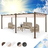 Blumfeldt Pantheon Pergola Awnings Pérgola de Jardín, Carpa 2,95x5,95 m, Techo Impermeable y Retráctil de Poliéster Exterior, Cenador Marco Aluminio, Protección UV, Pergolas de Jardin Beige y Marrón