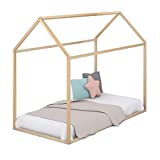 Cama Infantil Tipo Montessori, Casita Madera Natural para niño y niña, 90 x 190 cm