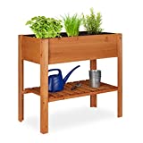 Relaxdays Huerto Urbano de Madera, con Estante, Macetero Rectangular, 80 x 88 x 43,5 cm, Marrón Claro