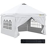 Outsunny Carpa Plegable 3x3 m con Altura Ajustable de 3 Niveles Cenador de Jardín con 4 Paredes Extraíbles 2 Ventanas 4 Sacos de Arena y Bolsa de Transporte para Camping Blanco