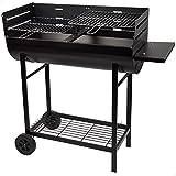 AKTIVE 52897 - Barbacoa carbón y leña de doble parrilla 97 x 42 x 96 cm; 2 alturas regulables, depósito de cenizas extraíble y fácil de limpiar, bandeja para utensilios, 2 ruedas para fácil transporte