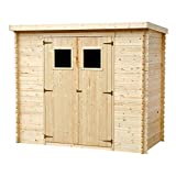 TIMBELA Casa de Almacenamiento jardín con Suelo TRATADO 142x239x200 cm/2.63 m2 - Caseta para Exterior jardín - Cobertizo de Madera pequeño - Techo, Ventanas M310+M310G