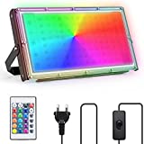 Focos Led Exterior 100W, Romwish Foco LED RGB de Colores, modo estroboscópico de bricolaje 16 colores 4 modos IP65 Impermeable LED Iluminación Exterior para Jardin Terraza Garaje