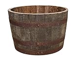 Temesso Maceta de Madera, Medio Barril macetero para jardín, Media barrica decoración - Medio Barril de Whisky - Madera Natural (con Ruedas y Orificios de Drenaje)
