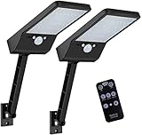 Luces solares al aire libre, Super brillante 48 LEDs, IP65 impermeable con control remoto, luces solares del sensor de movimiento con 3 modos para el jardín, camino, entrada (2PACK)