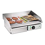Royal Catering Plancha Grill Electrica Fry Top Parrilla Electrica Industrial RCEG-55 (3.000 W, Largo 55 cm, Superficie de calentamiento lisa, Protección antisalpicaduras)