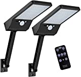 Luces solares al aire libre, Super brillante 48 LEDs, IP65 impermeable con control remoto, luces solares del sensor de movimiento con 3 modos para el jardín, camino, entrada (2PACK)