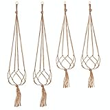 Milai 4Pcs Colgante de Plantas Macrame, Colgador para Plantas Soporte de Macetas de Flores con Anilla de Llave para Decoraciones Interior y Exterior,Tejiendo a Mano,2Pcs 105cm y 2Pcs 88cm,4Piernas