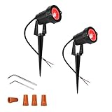 Paquete de 2, Youngine 12V LED Luz del césped Paredes al aire libre impermeables Árboles Banderas Proyector 5W COB Jardín Patio Ruta Iluminación para el jardín con soporte de punta,No para 220V(Rojo)